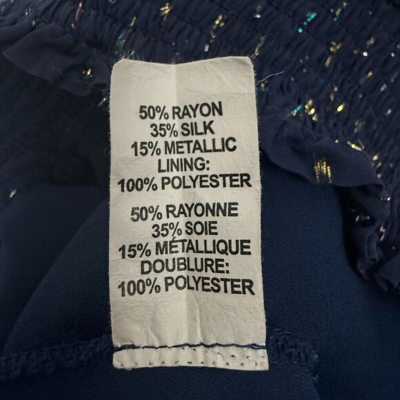 RAMY BROOK Tabitha Skirt M Navy Metallic Chiffon Party Mini Pull On EUC B11 - Picture 5 of 6